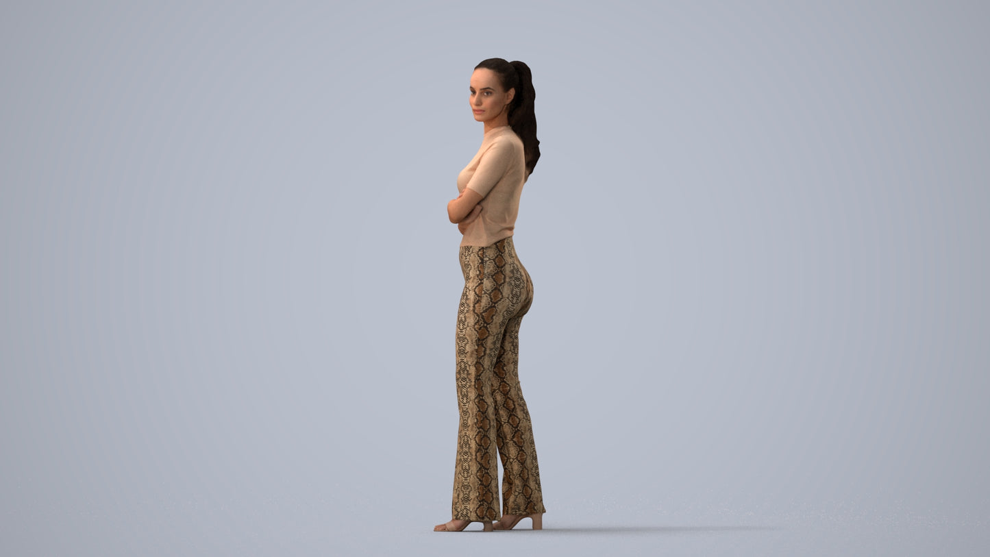 realistic 3D people woman casual standing, render-ready for V-Ray and Corona, FBX OBJ, three-quarter view render