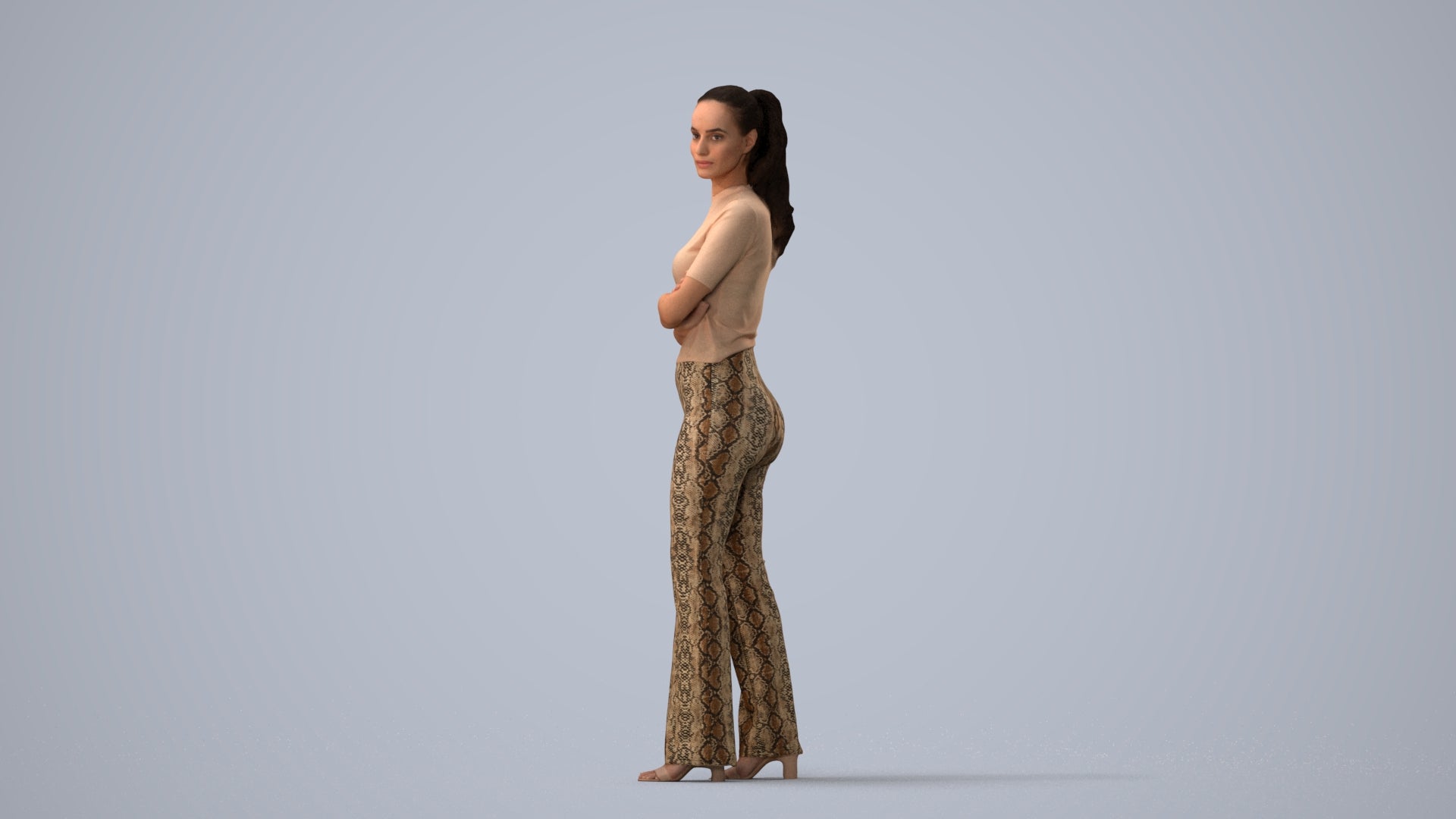 realistic 3D people woman casual standing, render-ready for V-Ray and Corona, FBX OBJ, three-quarter view render