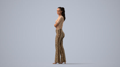realistic 3D people woman casual standing, render-ready for V-Ray and Corona, FBX OBJ, three-quarter view render
