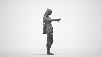 3D people model girl casual shopping, scanned human for 3ds Max rendering, wireframe side view