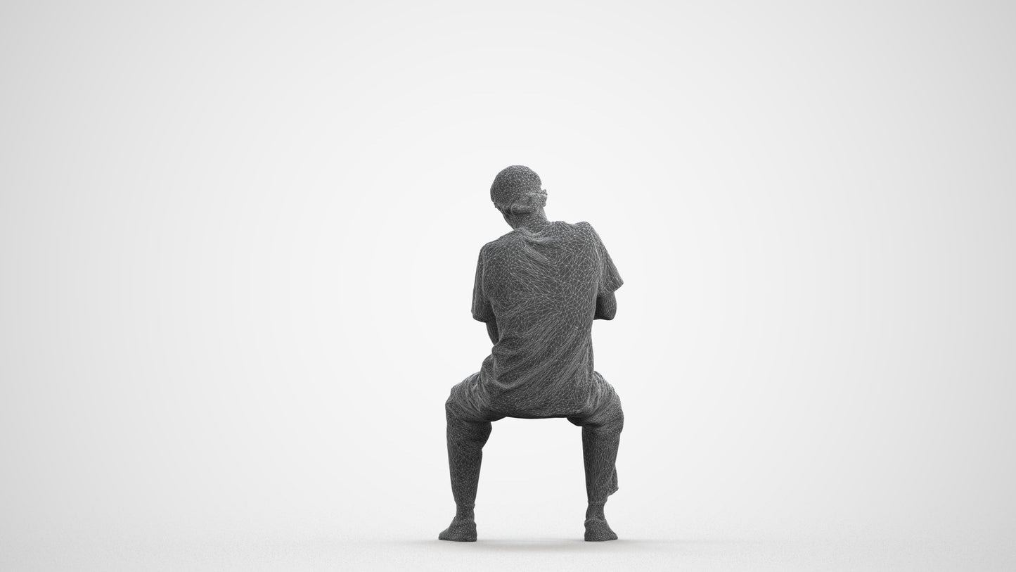 scanned 3D man casual sitting, photogrammetry people for Enscape and V-Ray, wireframe front view