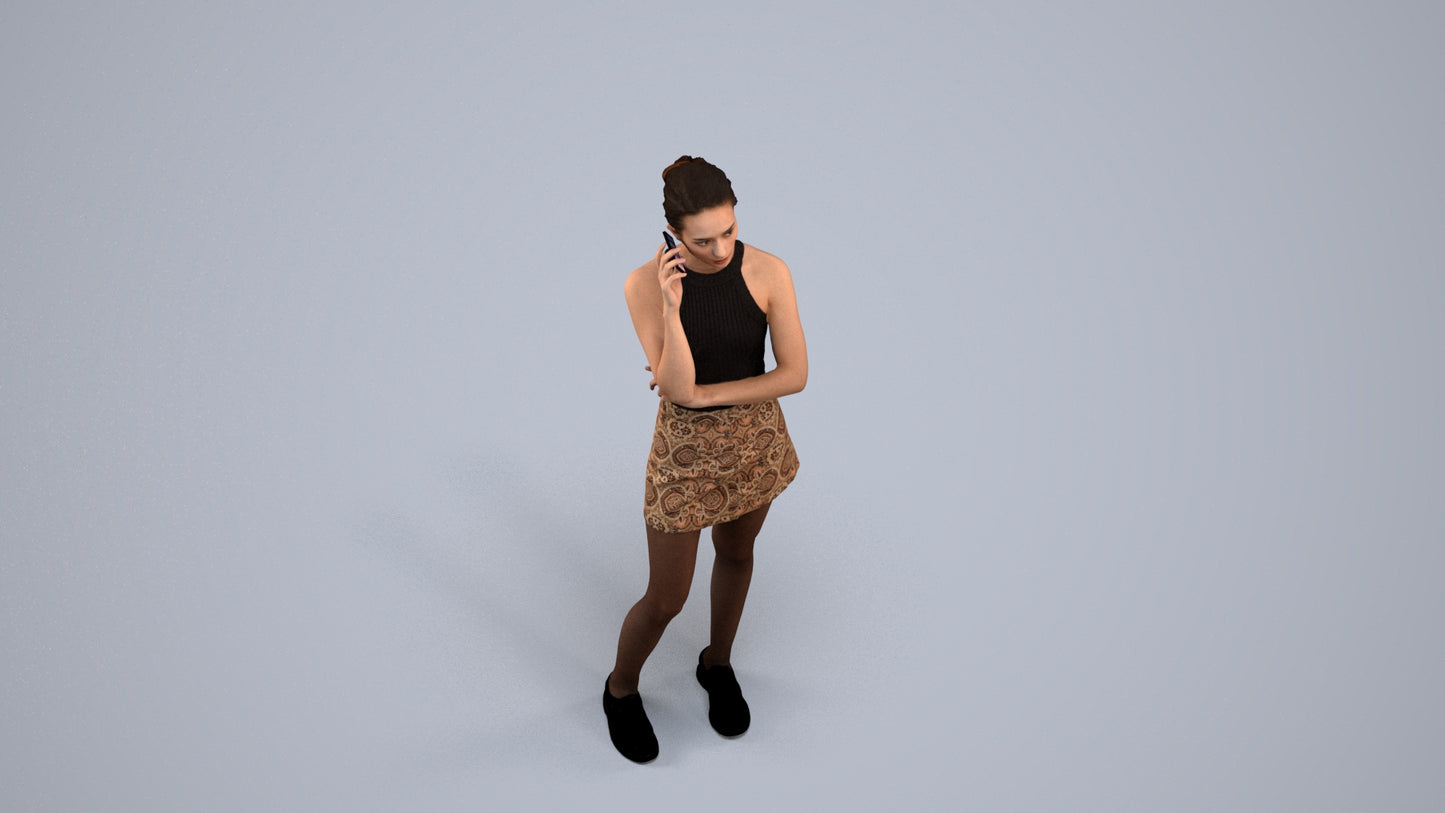 3D human model woman casual standing, photogrammetry scanned person for archviz, back view render