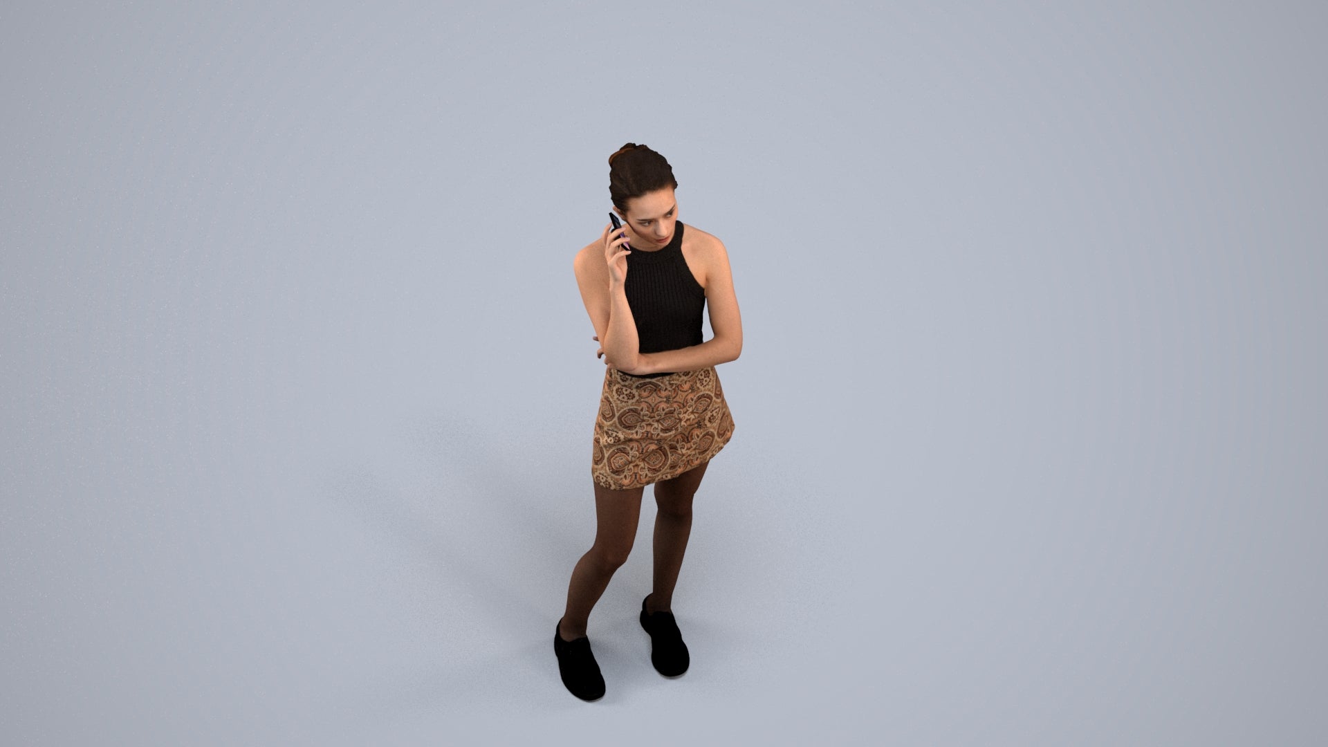 3D human model woman casual standing, photogrammetry scanned person for archviz, back view render