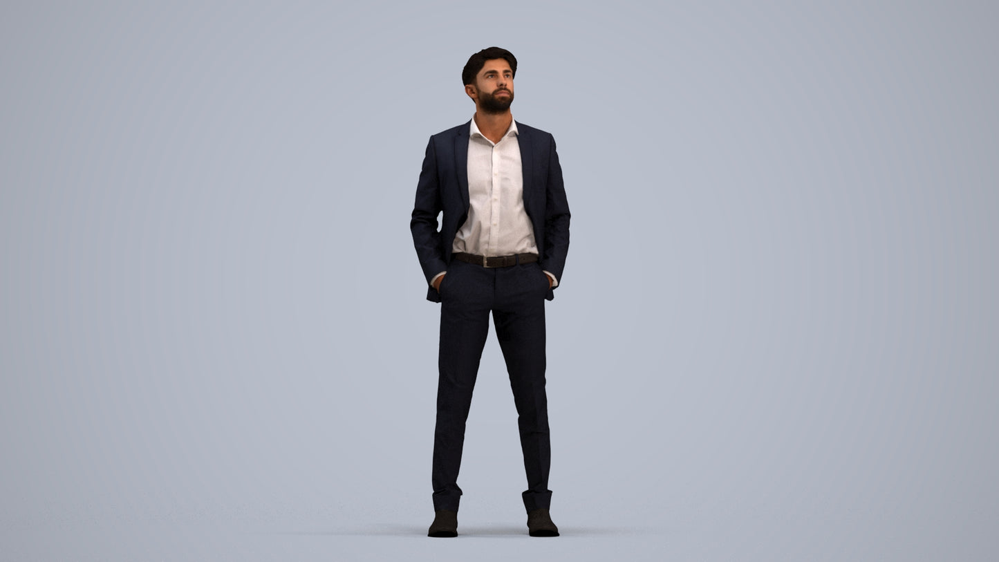 scanned 3D man business, photogrammetry people for Enscape and V-Ray, standing pose render