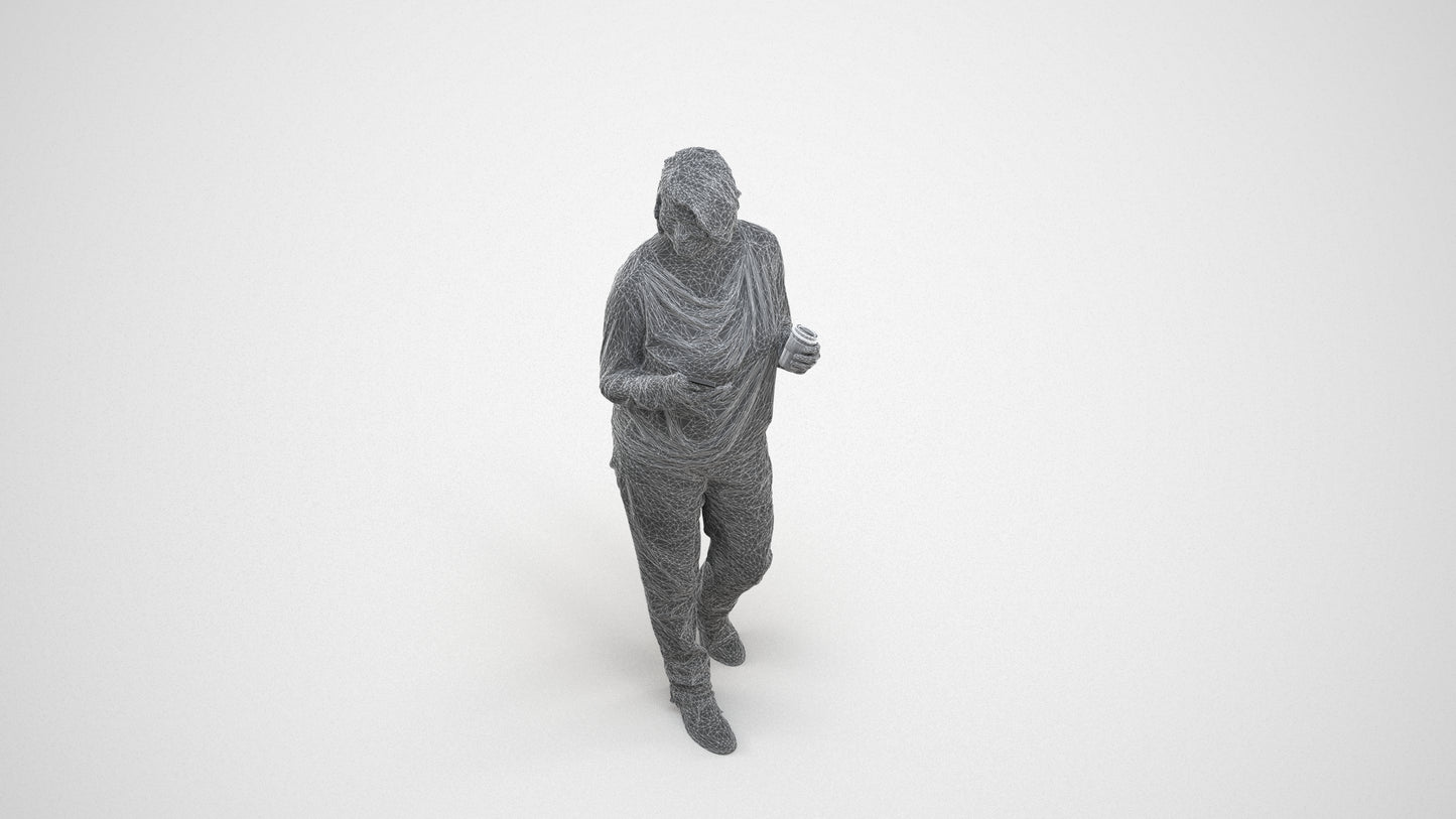 realistic 3D people woman casual walking, render-ready for V-Ray and Corona, FBX OBJ, wireframe three-quarter view
