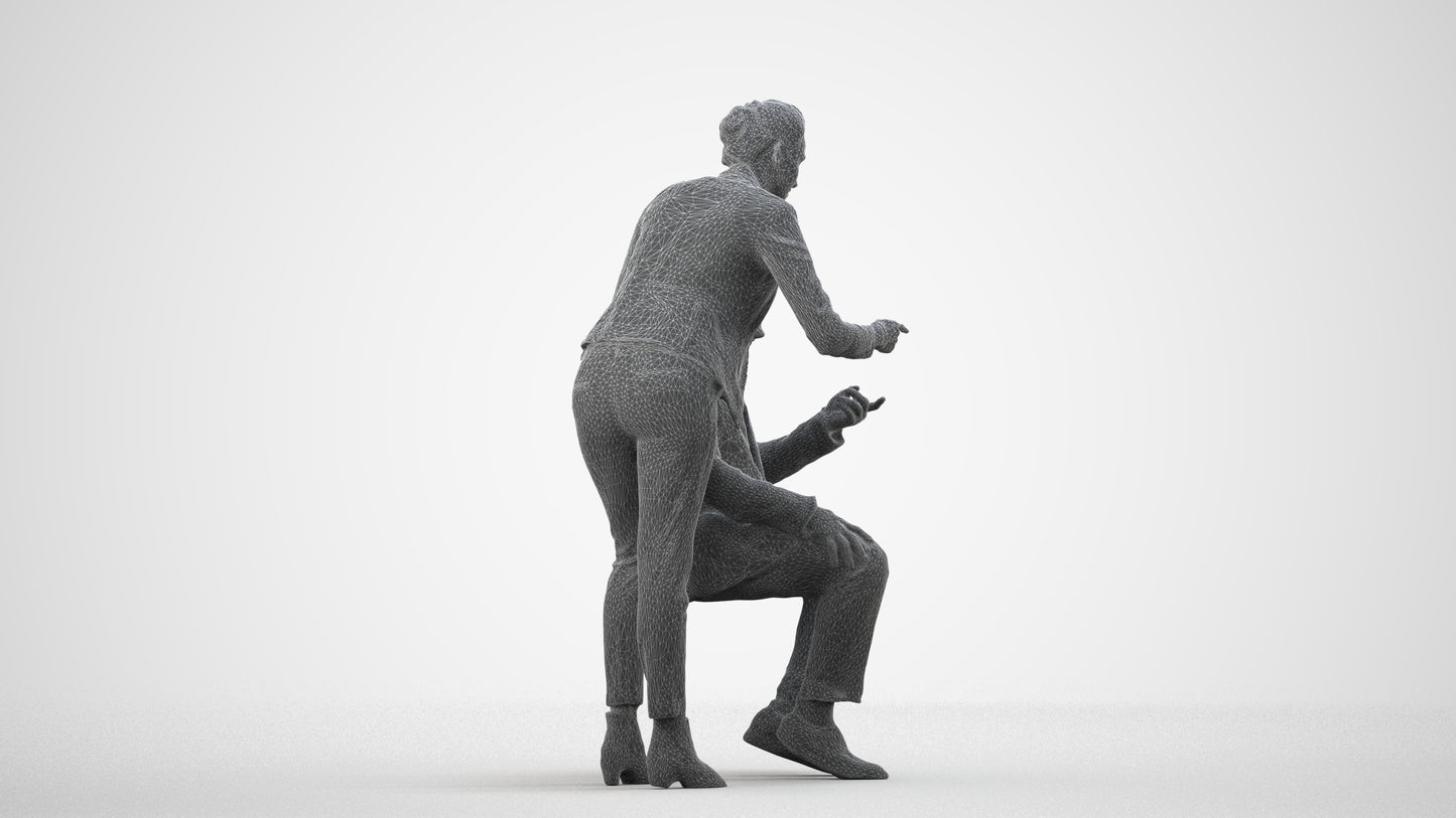 realistic 3D woman business, scanned archviz people for Blender and 3ds Max, wireframe side view