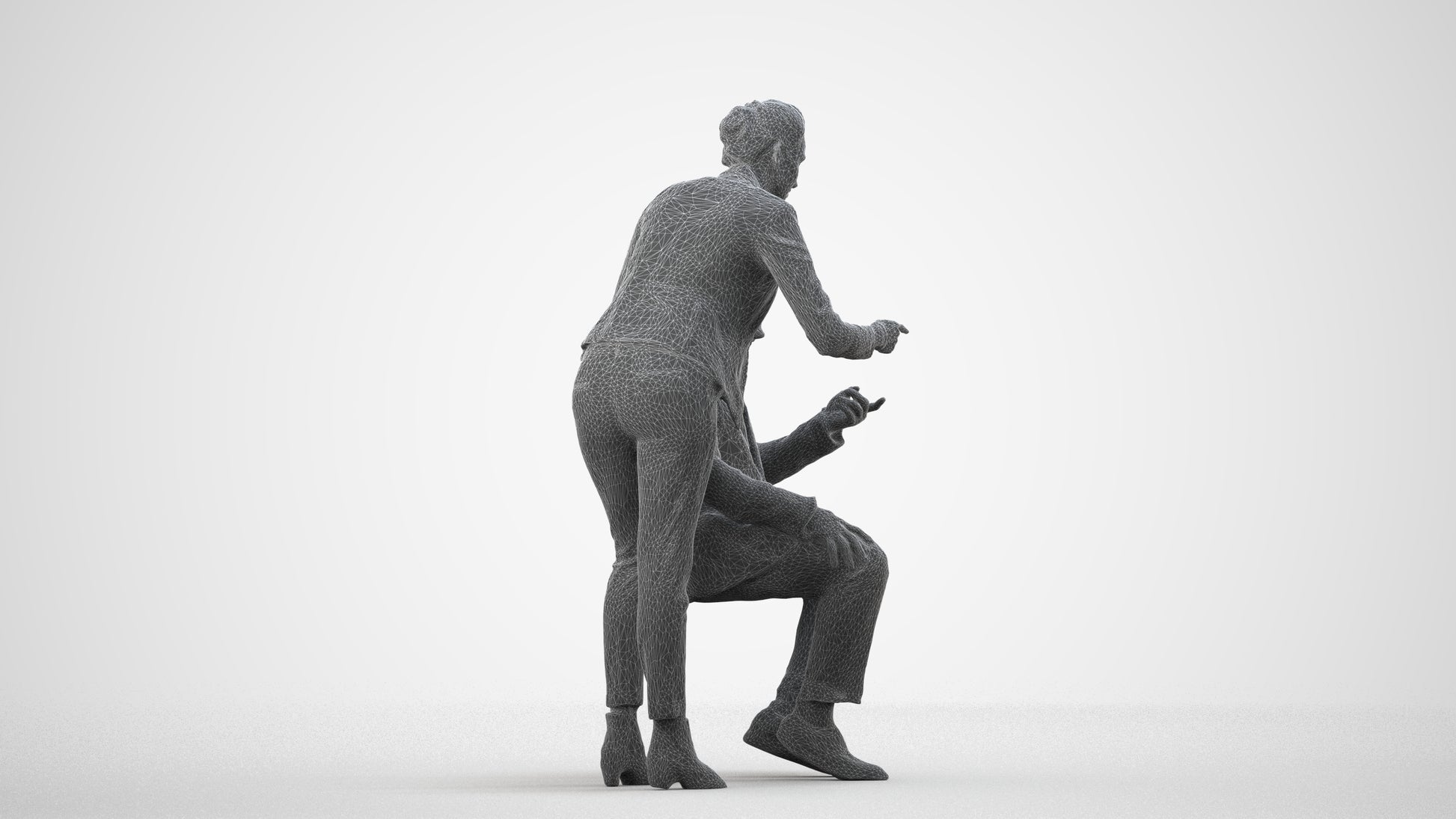 realistic 3D woman business, scanned archviz people for Blender and 3ds Max, wireframe side view