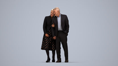 realistic 3D people senior woman formal couple, render-ready for V-Ray and Corona, FBX OBJ, top-down view render