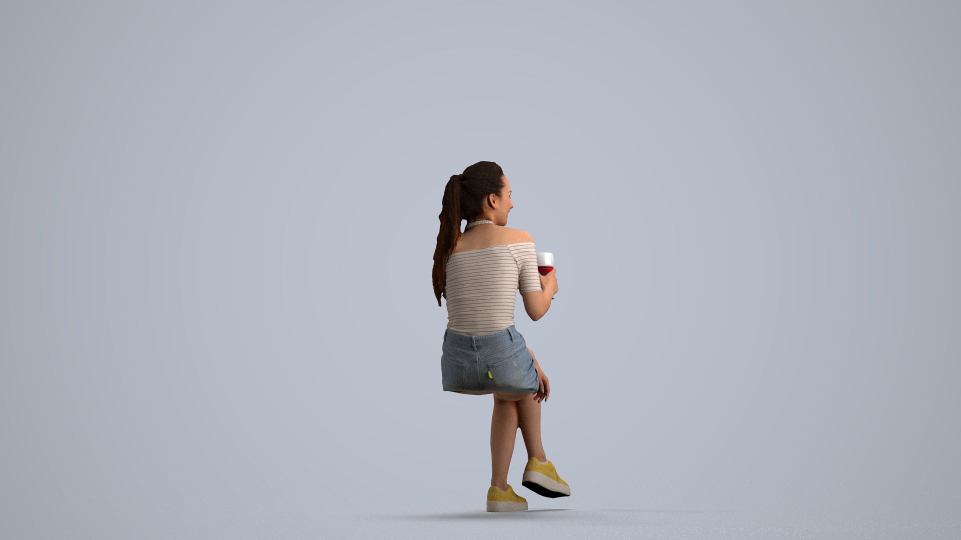 photogrammetry 3D woman casual sitting, realistic human model archviz FBX, front view render
