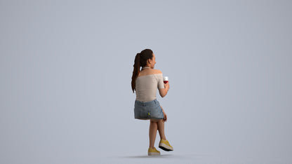photogrammetry 3D woman casual sitting, realistic human model archviz FBX, front view render
