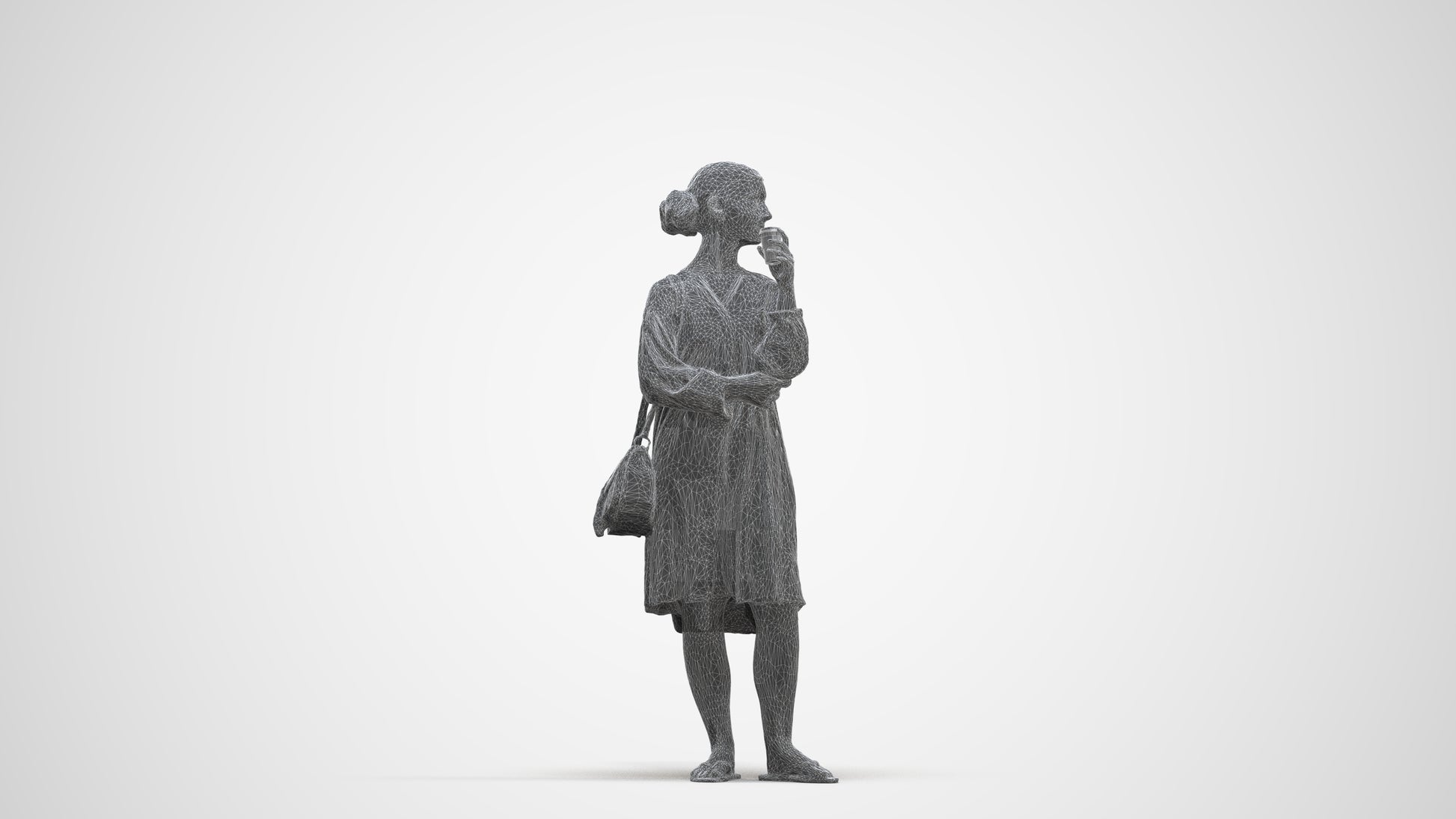 3D human model girl casual kids, photogrammetry scanned person for archviz, three-quarter front view render