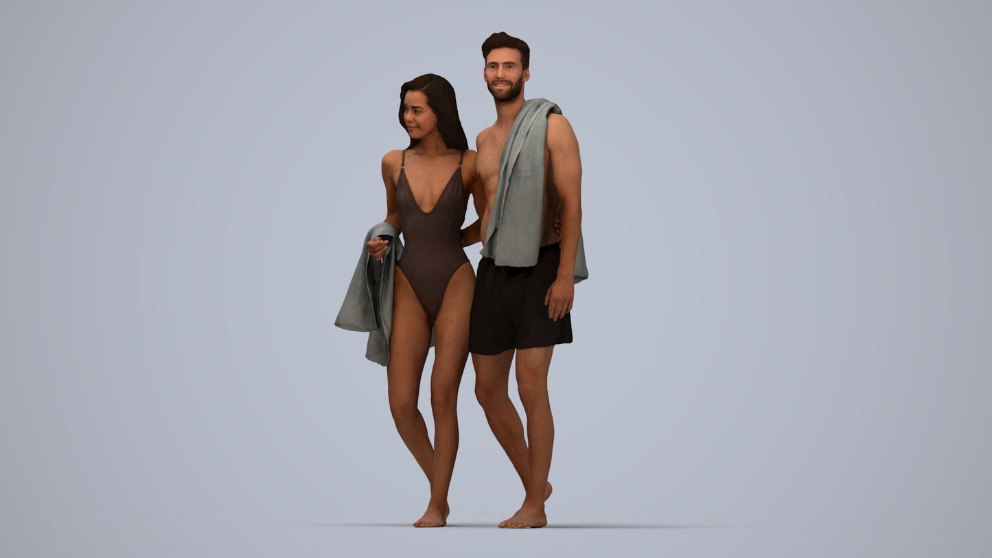 3D people model woman pool, scanned human for 3ds Max rendering, top-down view render