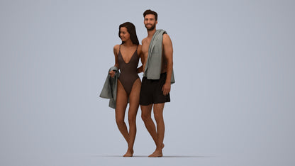 3D people model woman pool, scanned human for 3ds Max rendering, top-down view render