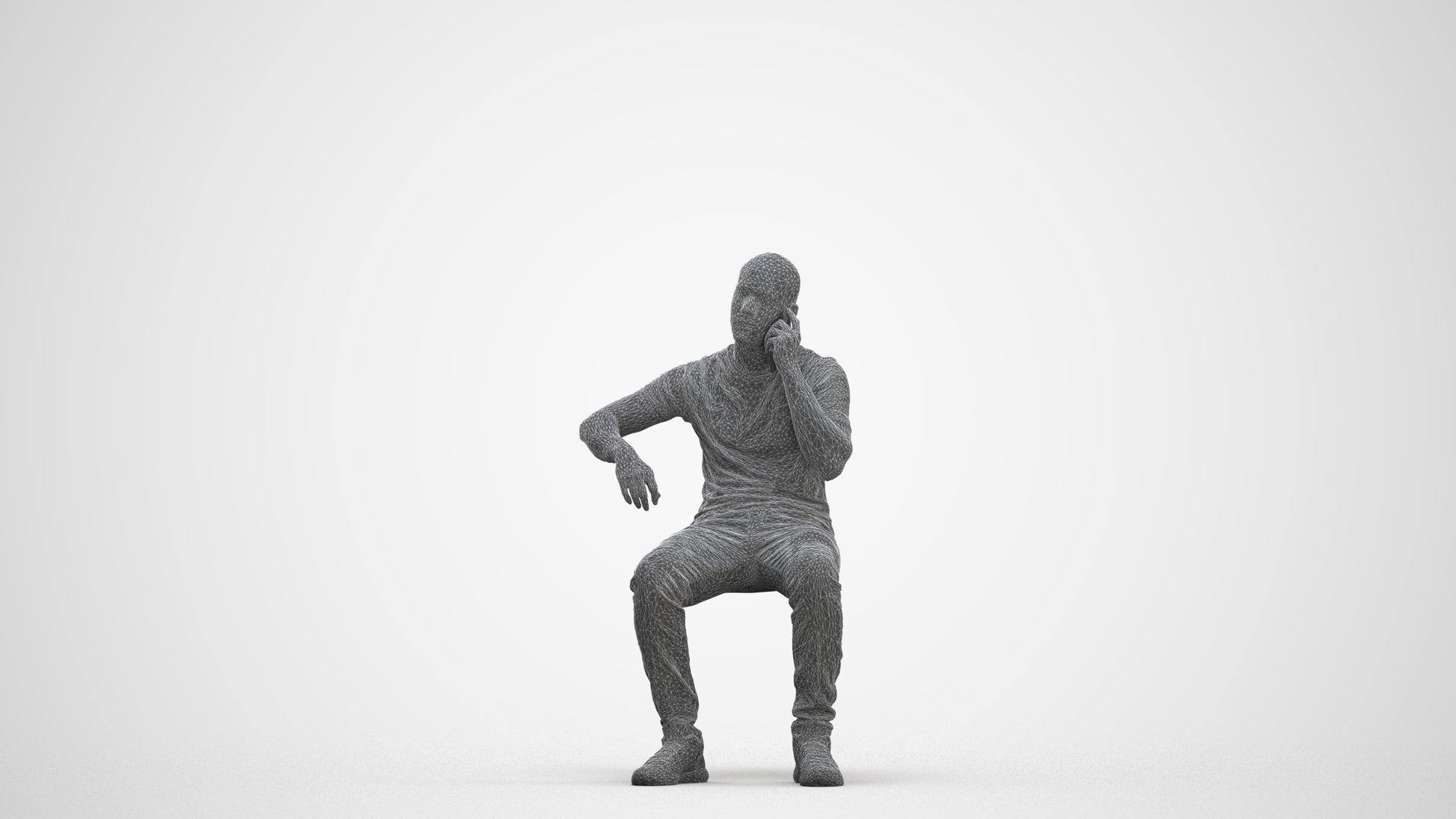 realistic 3D human man casual sitting, archviz people FBX OBJ for Blender, three-quarter front view render