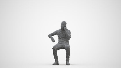 realistic 3D human man casual sitting, archviz people FBX OBJ for Blender, three-quarter front view render