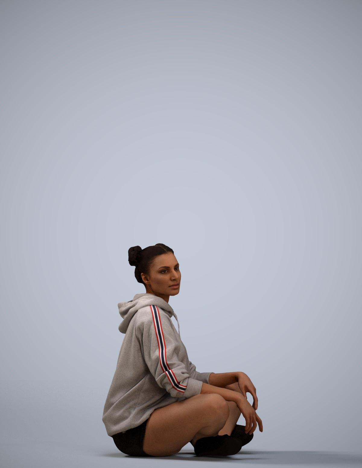 photogrammetry 3D woman casual sitting, realistic human model archviz FBX