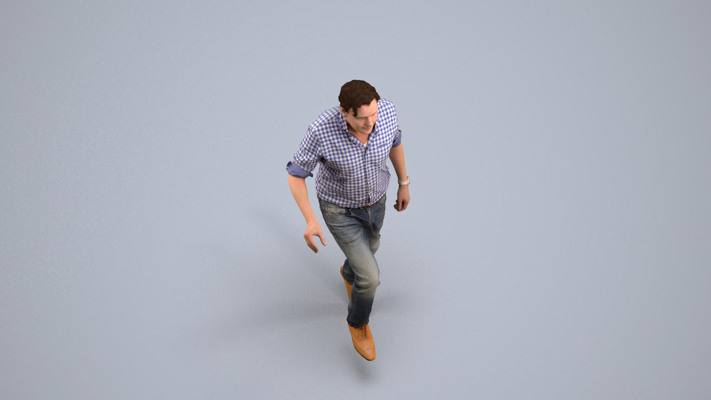 realistic 3D human man casual standing, archviz people FBX OBJ for Blender, back view render