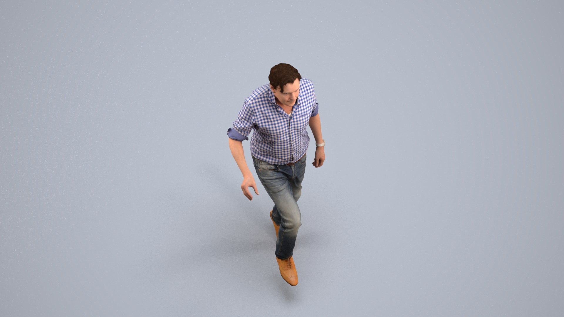 realistic 3D human man casual standing, archviz people FBX OBJ for Blender, back view render