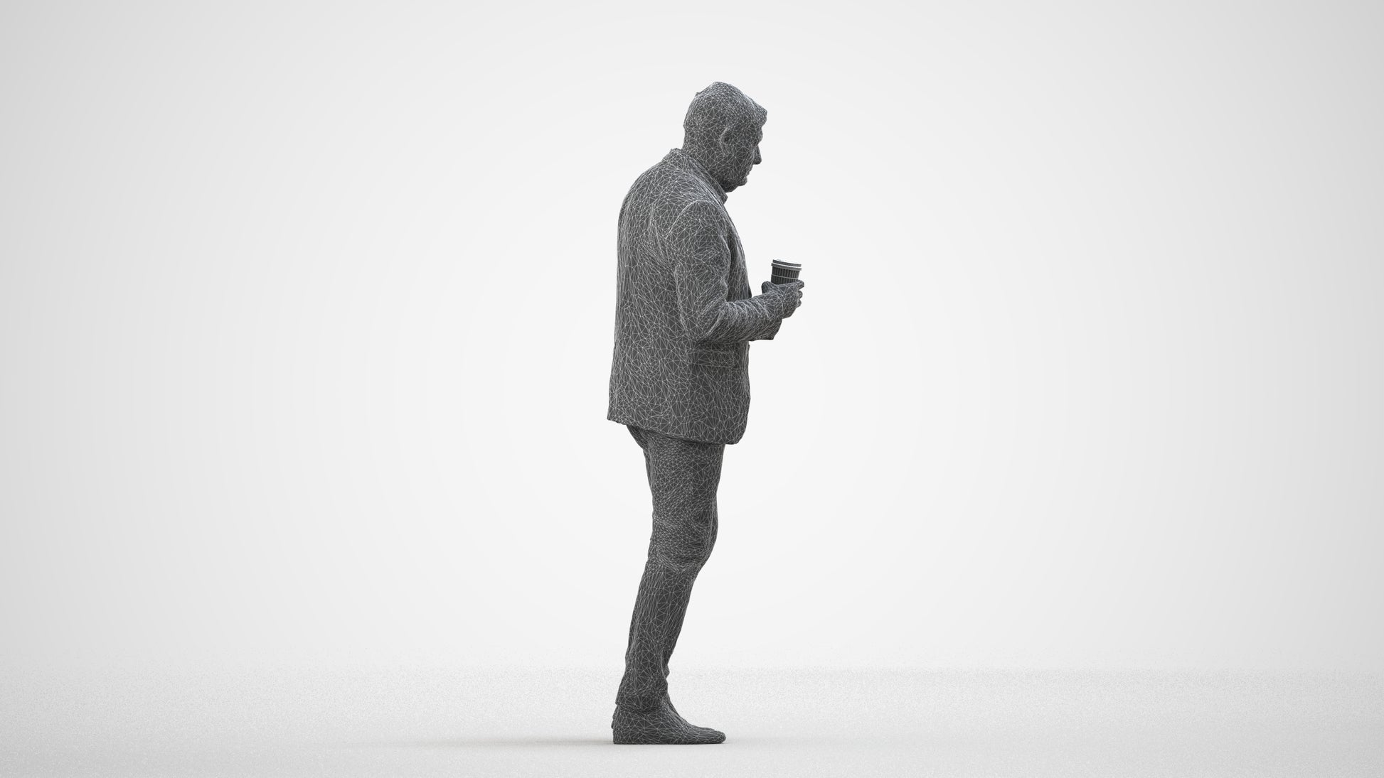 realistic 3D man business walking, scanned archviz people for Blender and 3ds Max, wireframe side view
