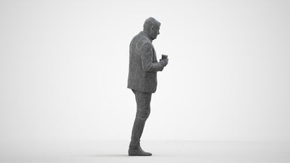 realistic 3D man business walking, scanned archviz people for Blender and 3ds Max, wireframe side view