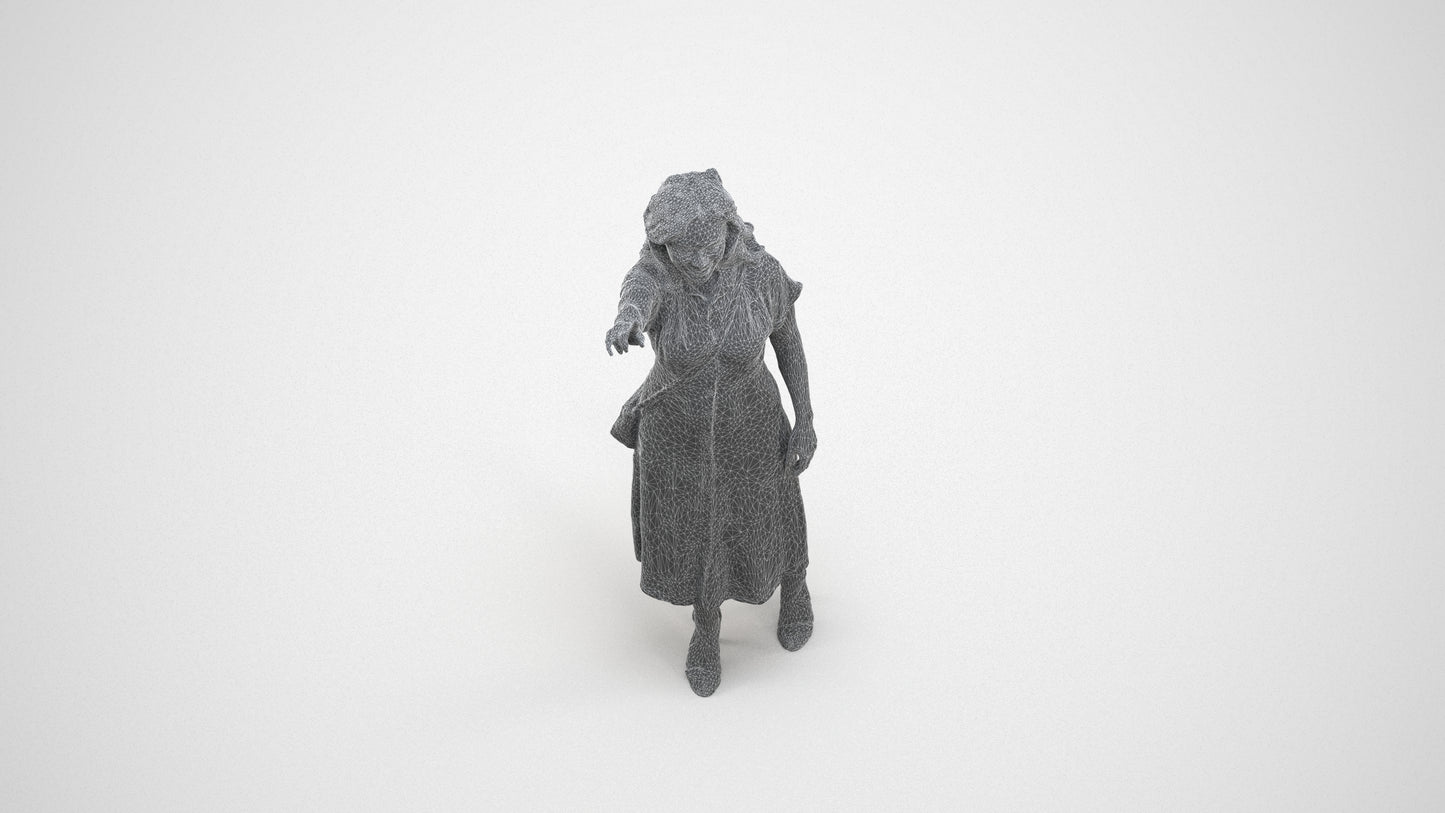 photogrammetry 3D woman casual standing, realistic human model archviz FBX, wireframe three-quarter view