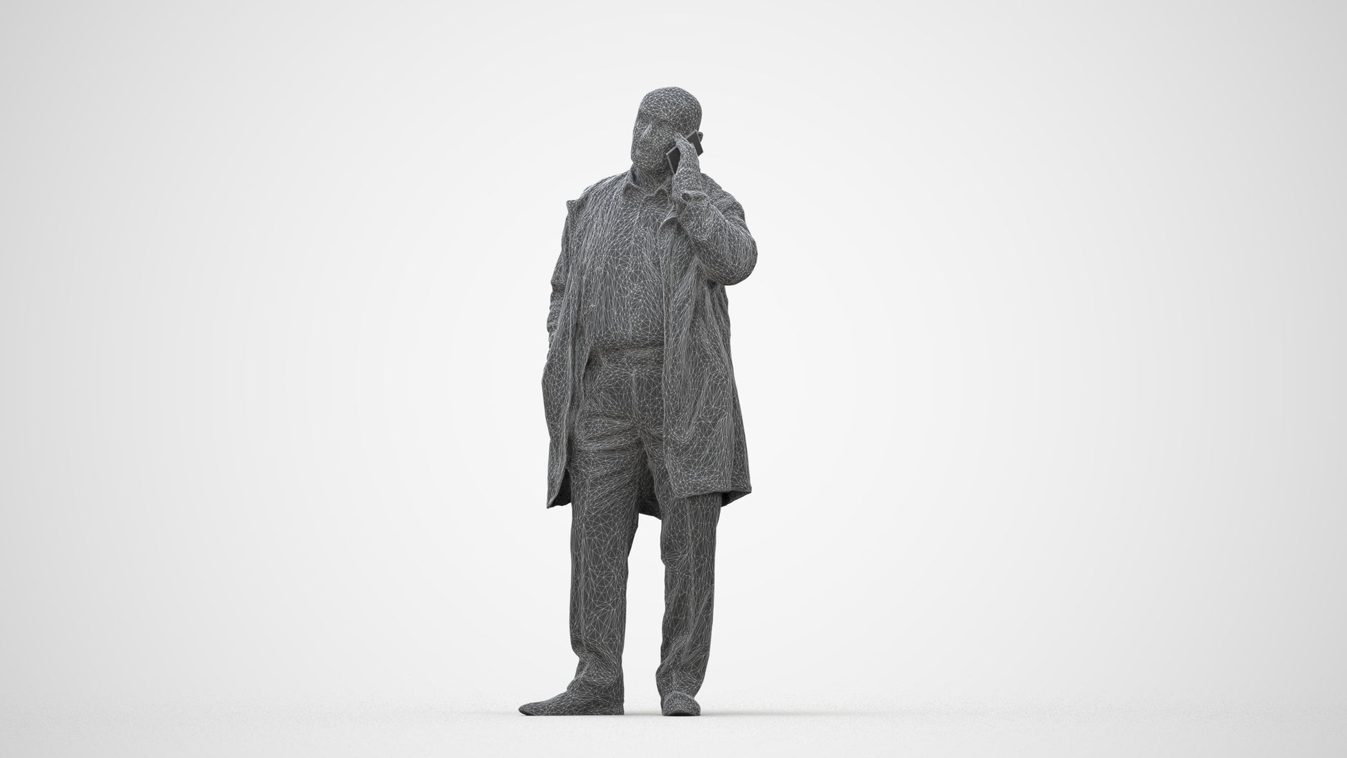realistic 3D people senior man business standing, render-ready for V-Ray and Corona, FBX OBJ, wireframe back view