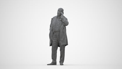 realistic 3D people senior man business standing, render-ready for V-Ray and Corona, FBX OBJ, wireframe back view