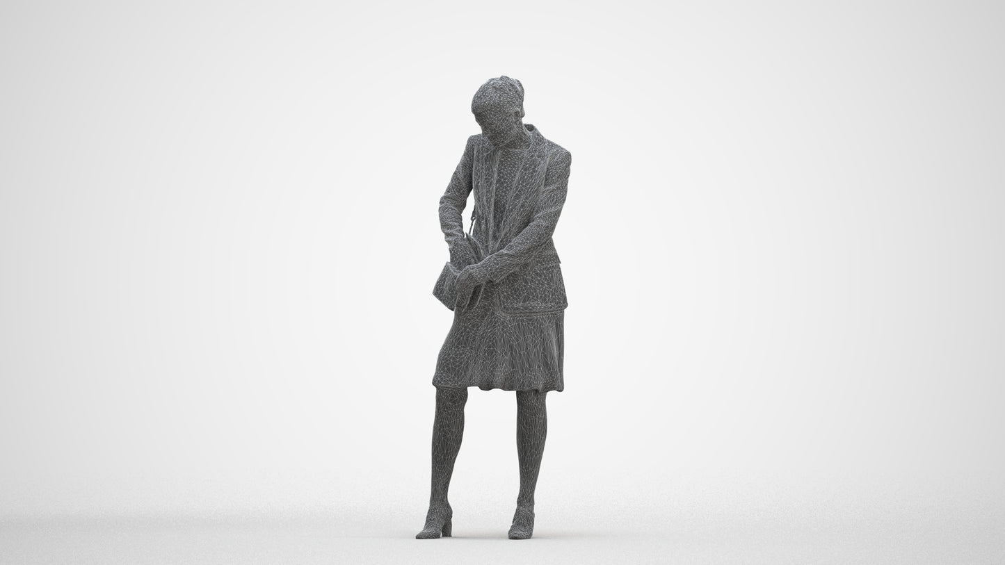photogrammetry 3D woman business standing, realistic human model archviz FBX, three-quarter front view render