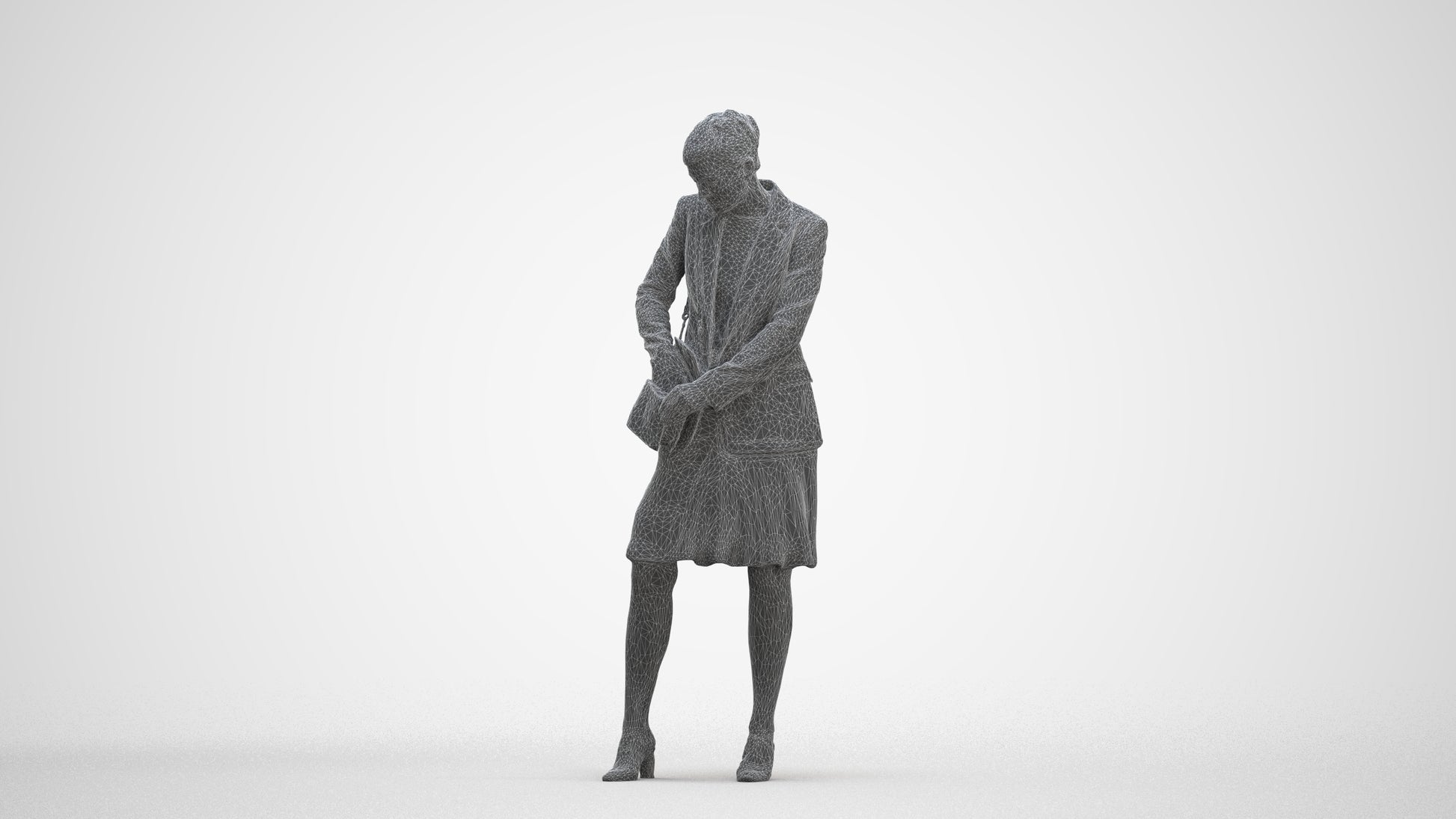 photogrammetry 3D woman business standing, realistic human model archviz FBX, three-quarter front view render