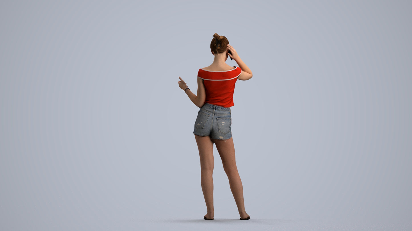 3D people model girl casual standing, scanned human for 3ds Max rendering, front view render
