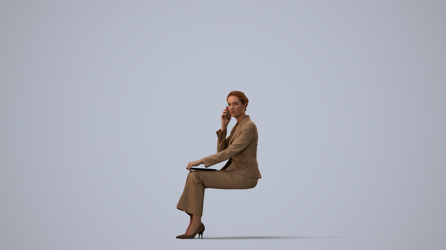 3D human model woman casual mix, photogrammetry scanned person for archviz, three-quarter view render
