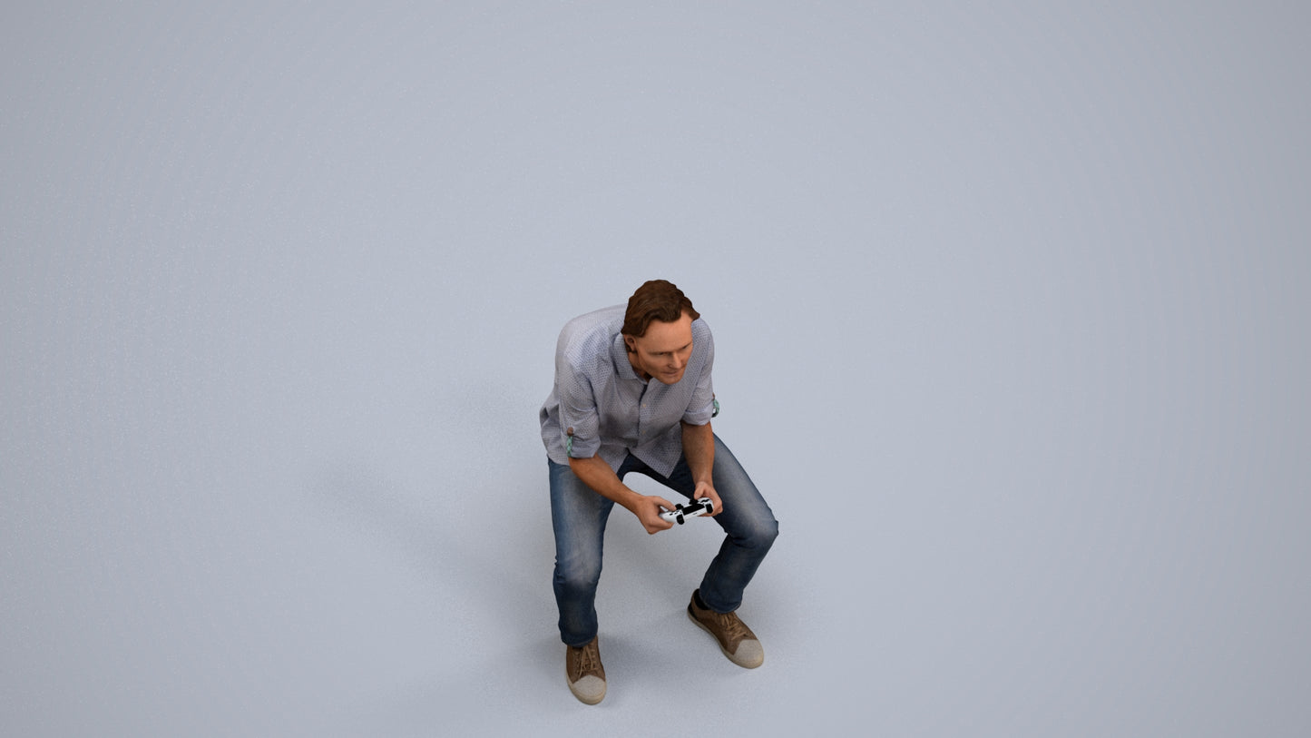 photogrammetry 3D man casual sitting, realistic human model archviz FBX, back view render
