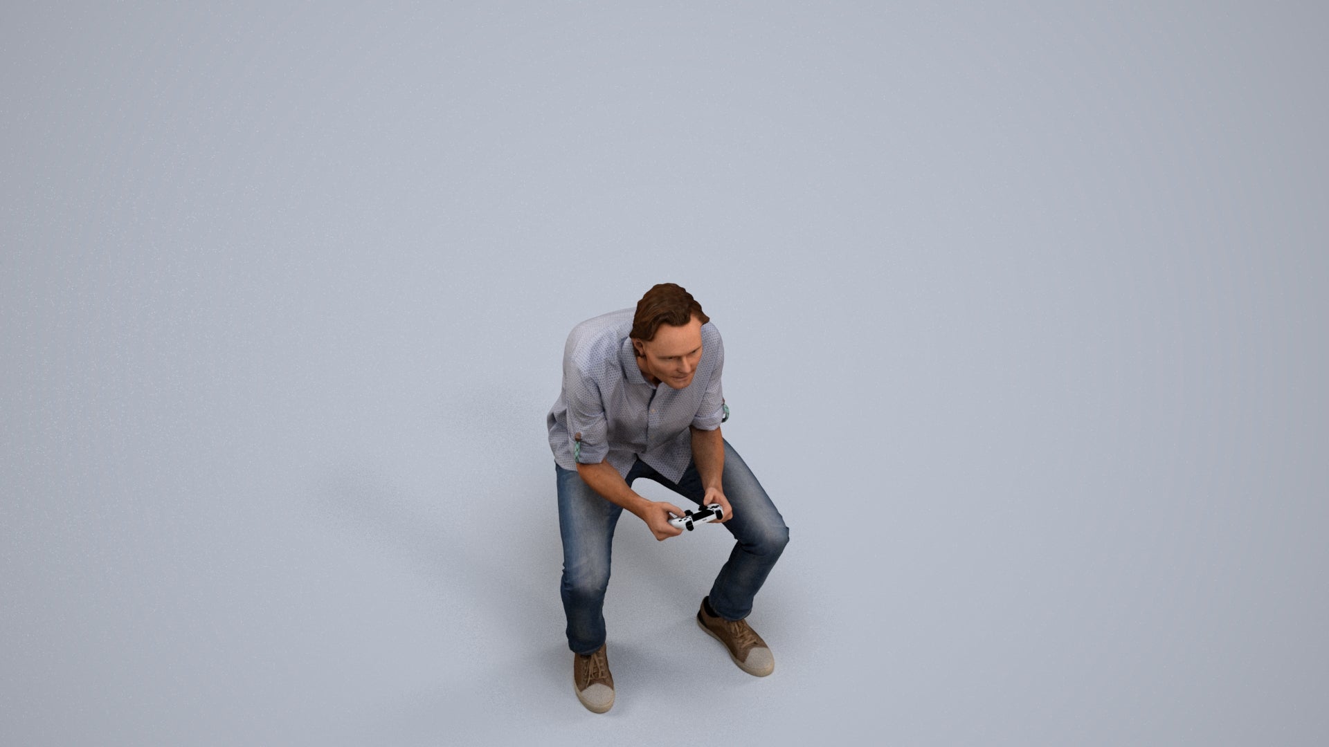 photogrammetry 3D man casual sitting, realistic human model archviz FBX, back view render