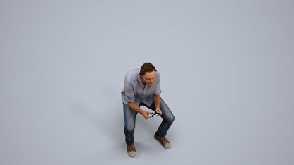 photogrammetry 3D man casual sitting, realistic human model archviz FBX, back view render