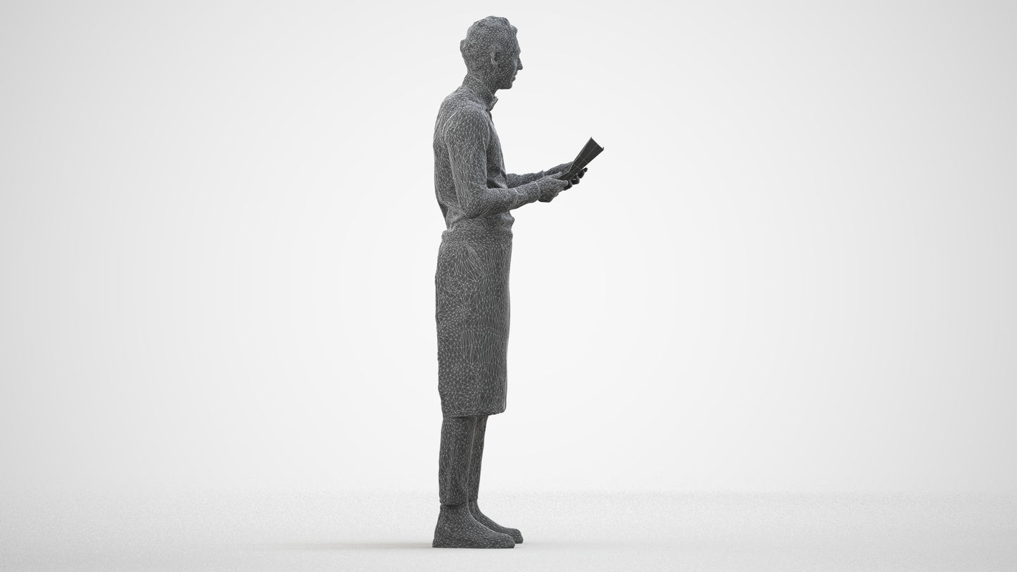 realistic 3D human man hospitality, archviz people FBX OBJ for Blender, wireframe side view