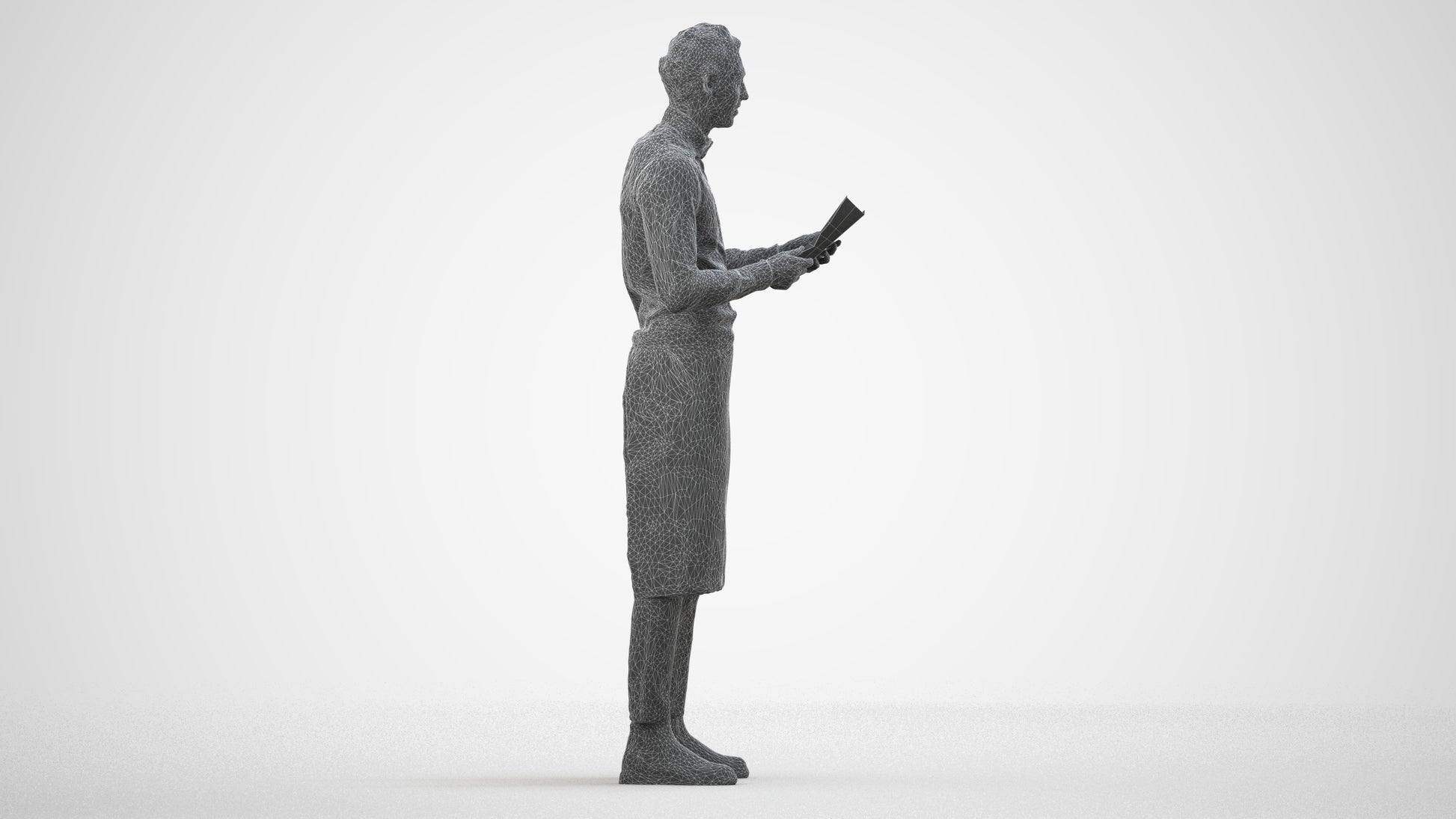 realistic 3D human man hospitality, archviz people FBX OBJ for Blender, wireframe side view