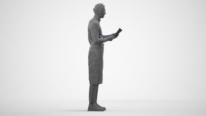 realistic 3D human man hospitality, archviz people FBX OBJ for Blender, wireframe side view