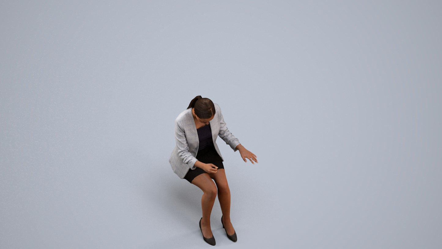 3D human model woman business, photogrammetry scanned person for archviz, back view render