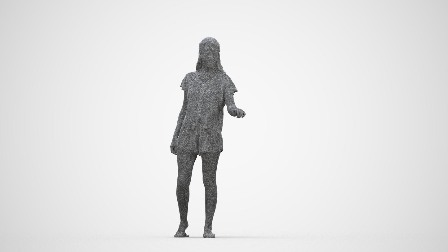 photogrammetry 3D woman casual door, realistic human model archviz FBX, wireframe back view