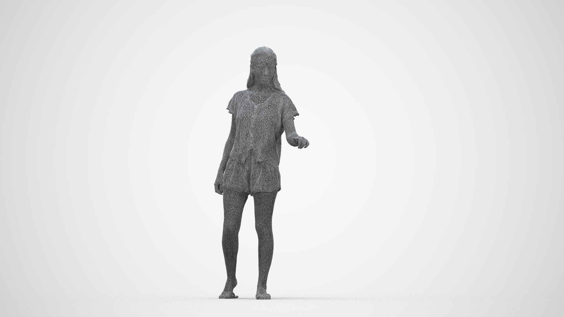 photogrammetry 3D woman casual door, realistic human model archviz FBX, wireframe back view