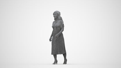 realistic 3D woman casual standing, scanned archviz people for Blender and 3ds Max, wireframe back view