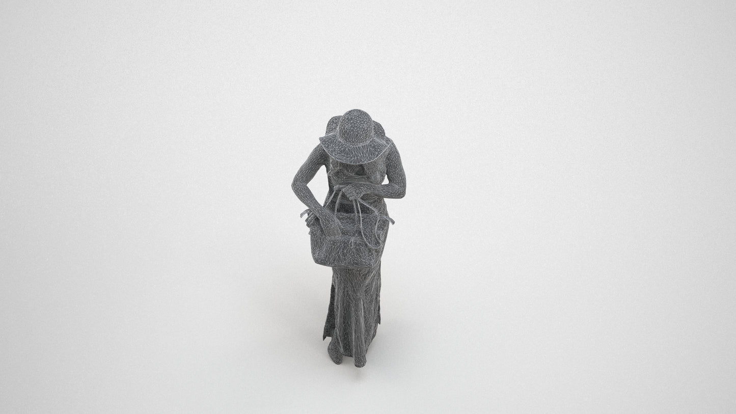 photogrammetry 3D woman casual standing, realistic human model archviz FBX, wireframe three-quarter view