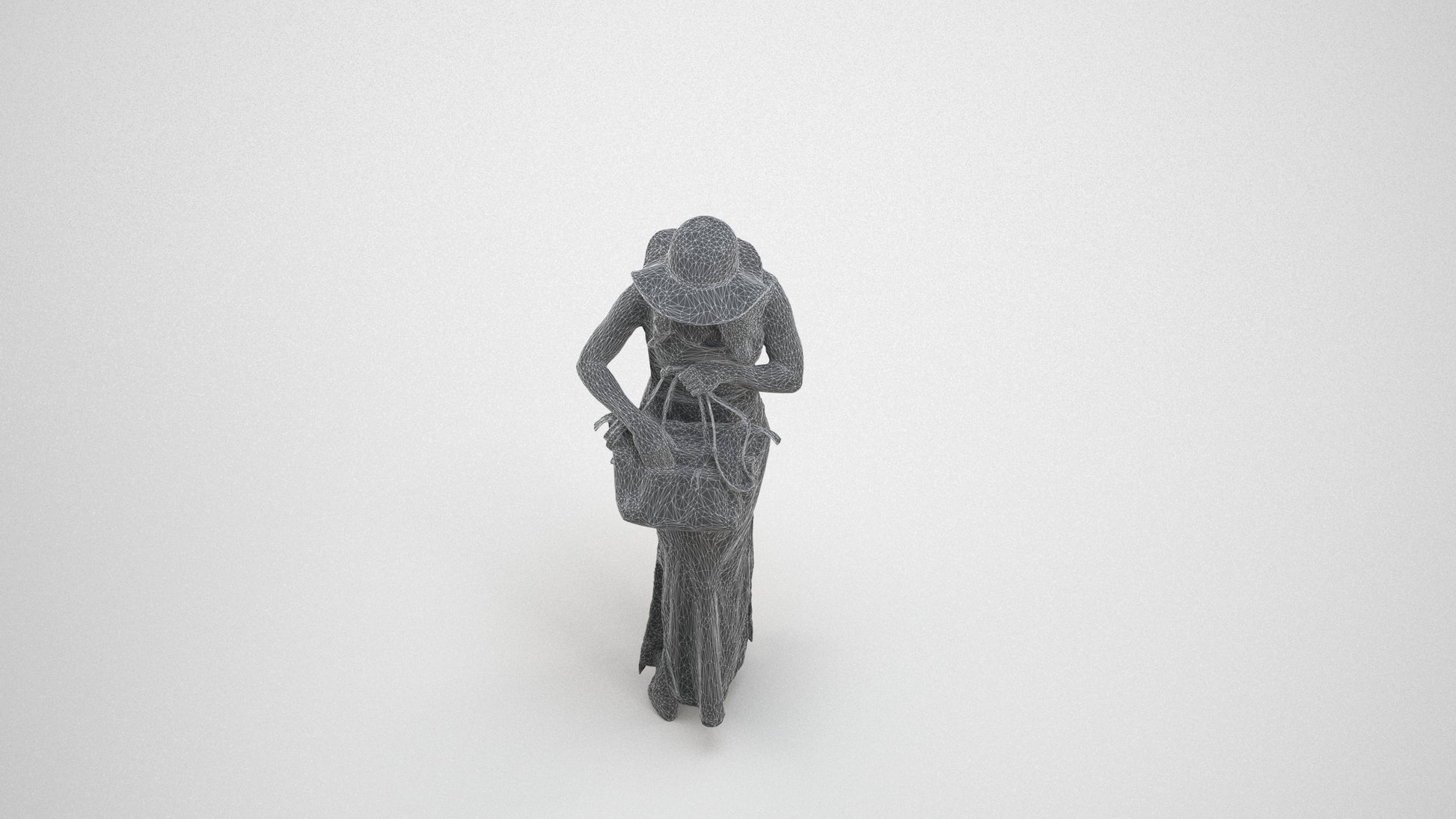 photogrammetry 3D woman casual standing, realistic human model archviz FBX, wireframe three-quarter view