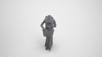photogrammetry 3D woman casual standing, realistic human model archviz FBX, wireframe three-quarter view