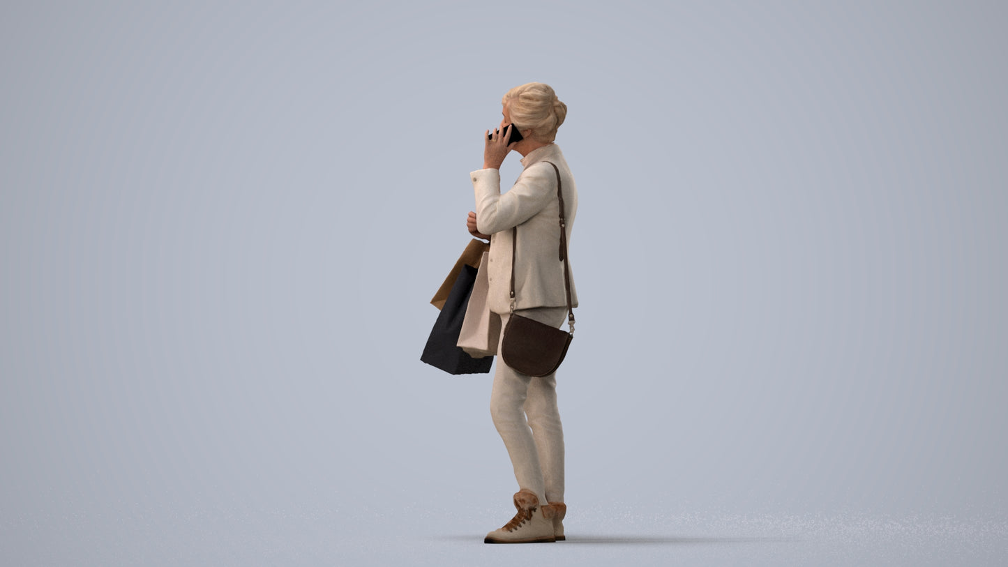 3D people model senior woman casual mix, scanned human for 3ds Max rendering, three-quarter view render