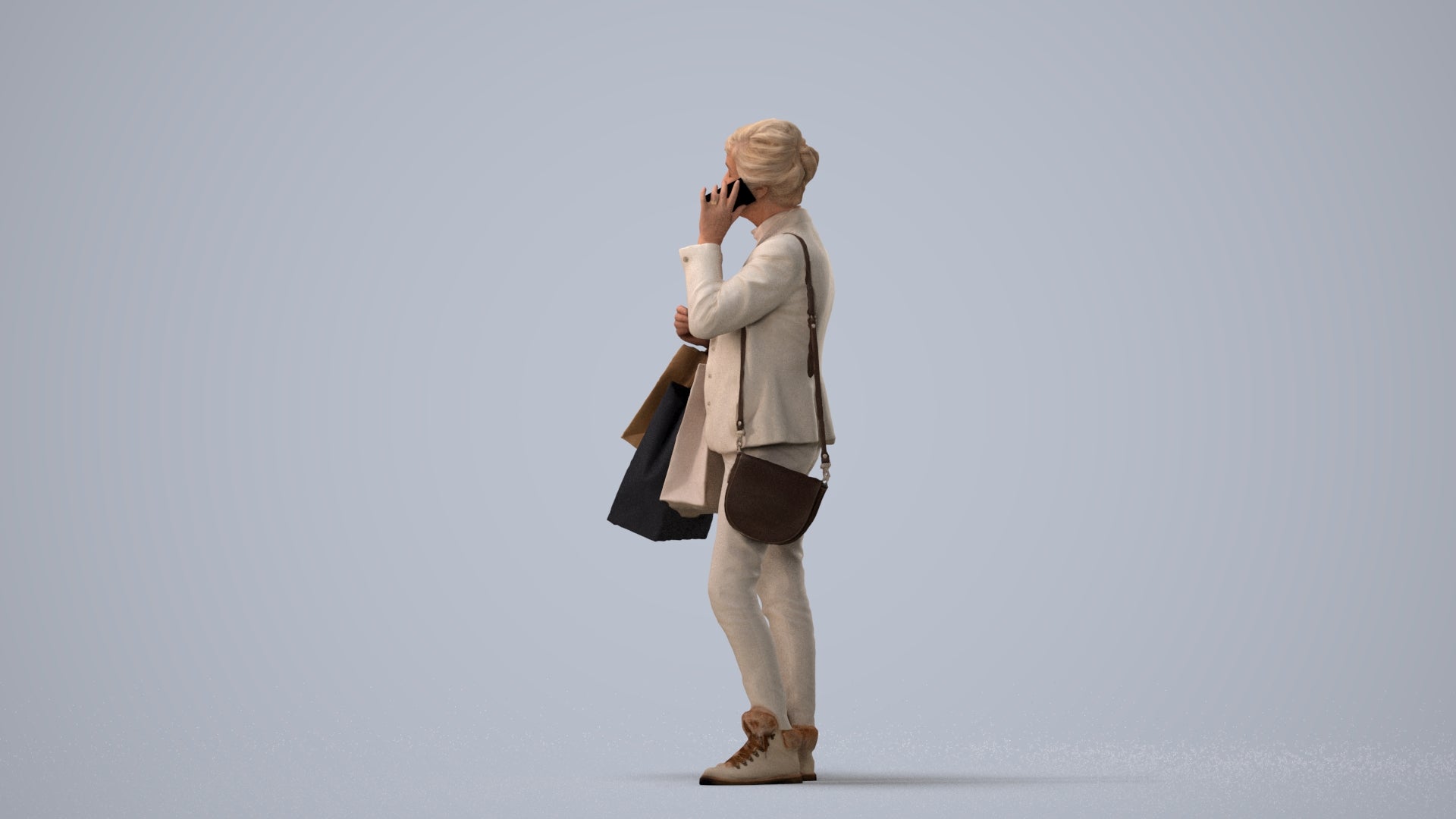 3D people model senior woman casual mix, scanned human for 3ds Max rendering, three-quarter view render