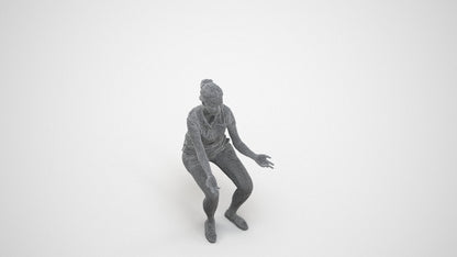 realistic 3D people woman casual sitting, render-ready for V-Ray and Corona, FBX OBJ, wireframe three-quarter view