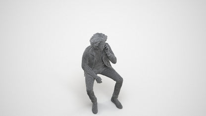 3D people model man casual sitting, scanned human for 3ds Max rendering, wireframe three-quarter view