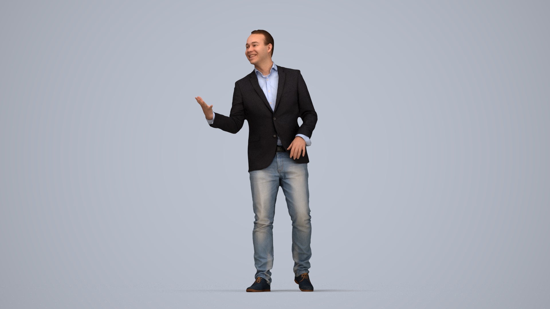 realistic 3D human man business, archviz people FBX OBJ for Blender, top-down view render