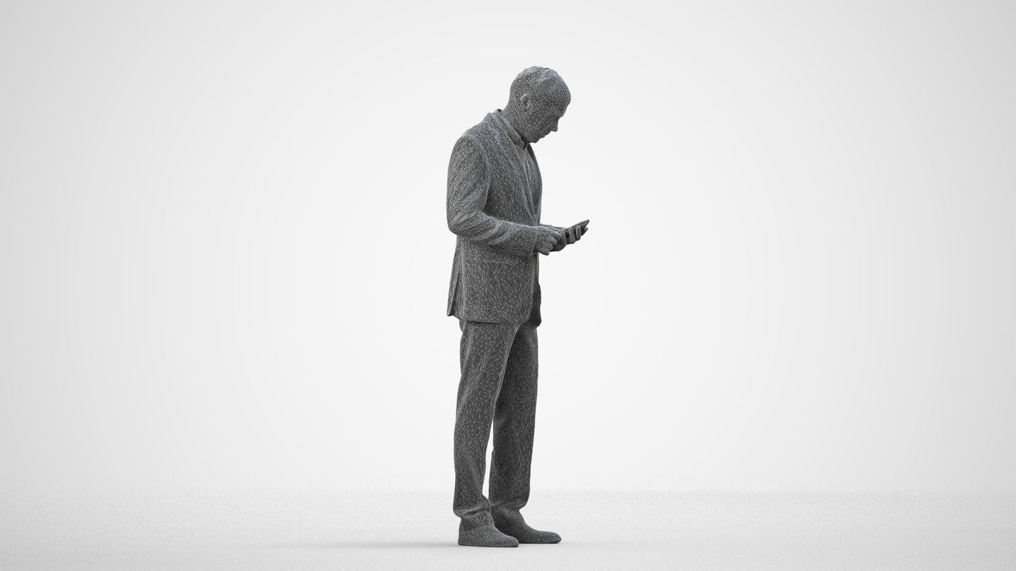 scanned 3D man business, photogrammetry people for Enscape and V-Ray, wireframe side view
